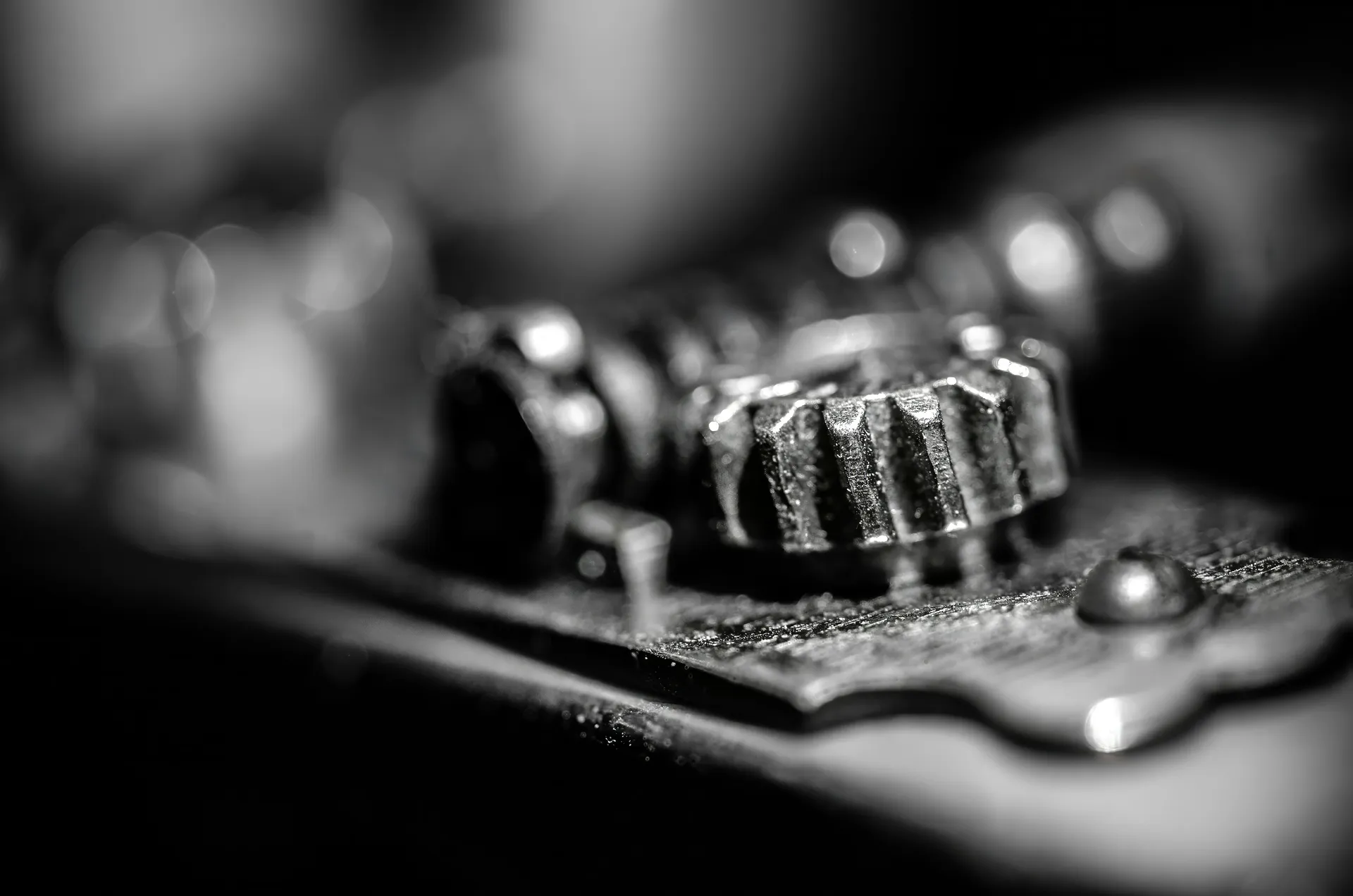 Artistic black and white guitar close-up